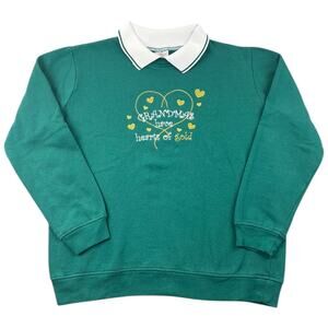 Vintage Adrian Delafield Grandma Hearts of Gold Green Sweatshirt Cottagecore - L